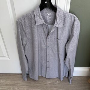 FLX Men’s Long-Sleeve Casual Button-Down Shirt in Light Gray